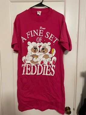 A Fine Set of Teddies Long Graphic Tee or Nightgown-Bright Pink